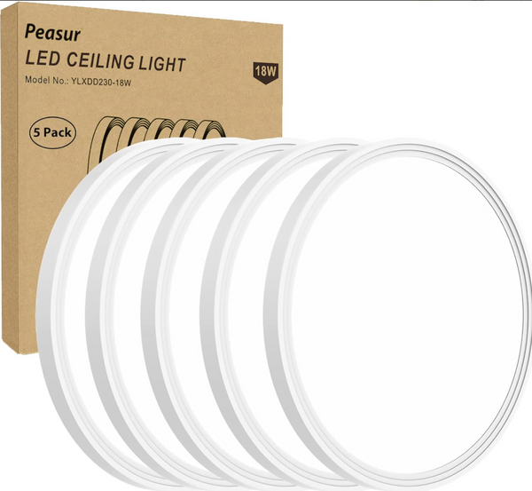 PEASUR ULTRA SLIM 9-INCH LED FLUSH MOUNT CEILING LIGHT - 5 PACK - WHITE - Like New