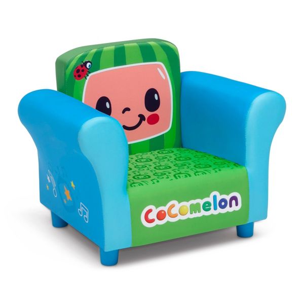 DELTA CHILDREN UPHOLSTERED CHAIR, COCOMELON - BLUE/GREEN - Brand New