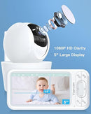 YONVIM 5" 1080P Baby Monitor Video Baby Monitor Camera and Audio BM006C - WHITE Like New