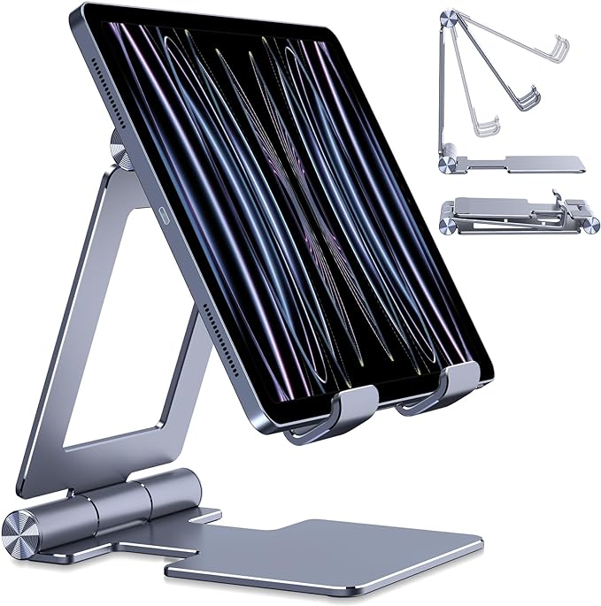 Anozer Tablet Stand,Adjustable Tablet Holder for Desk,Foldable Aluminium - Gray Like New