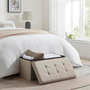 ORNAVO HOME 30" FOLDING STORAGE OTTOMAN LARGE STORAGE OTTOLINEN30 - BEIGE - Like New