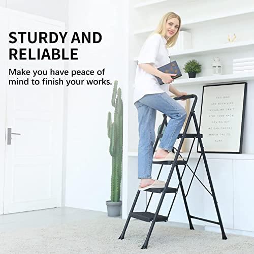 RIKADE 4 STEP LADDER FOLDING STEP STOOL WITH WIDE ANTI-SLIP PEDAL - BLACK - Like New
