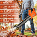 ELRINA CORDLESS LEAF BLOWER W/ 2X 3.0AH BATTERIES & CHARGER 6SPEED - ORANGE - Brand New