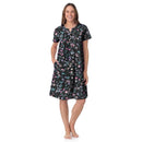 ARIA SHORT SLEEVE SPLIT NECK HENLEY COTTON NIGHTGOWN - SIZE: WOMEN 4X - BLACK - Brand New