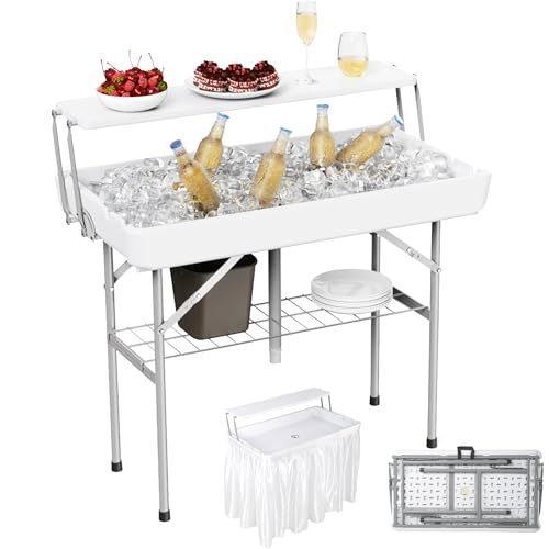 ALLPOP 2 TIERS FOLDING ICE COOLER TABLE WITH MATCHING SKIRT - WHITE - Brand New