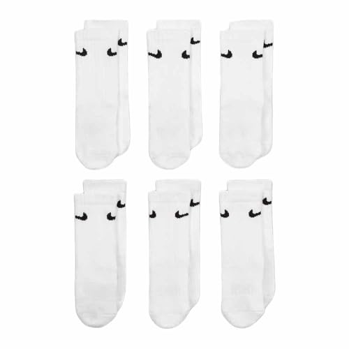 RN0019-001 NIKE BABY 6-PACK PERFORMANCE SOCKS MEN 4-5 WHITE CREW  NEW - Brand New