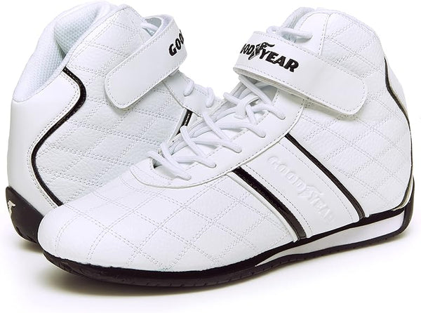 GOODYEAR MENS CLUTCH RACER SNEAKER HIGH-TOP SNEAKERS - SIZE: MEN 8 - WHITE/BLACK - Brand New
