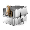 BARTUKE STAINLESS STEEL CAT LITTER BOX 19.6"L 13.8"W 11.8"H Y03 - SILVER - Like New