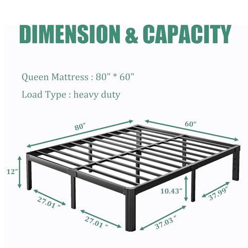 LAKKURI 12IN HIGH PLATFORM METAL QUEEN SIZE BED FRAME QUEEN 4004-12A - BLACK - Like New