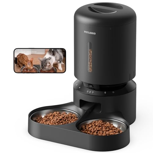 PETLIBRO AUTOMATIC CAT FEEDER CAMERA FOR TWO CATS 1080P HD VIDEO, 5L - BLACK - Like New