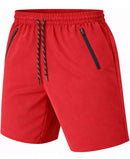 JUMP START MEN'S PERFORMANCE TRAINING SHORTS WITH ZIPPER POCKETS - SIZE: L - RED - Brand New