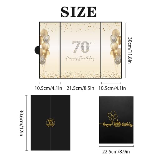 DARUNAXY 70TH BIRTHDAY PARTY DECORATIONS, SIGNATURE GUEST BOOK - BLACK/GOLD - Like New