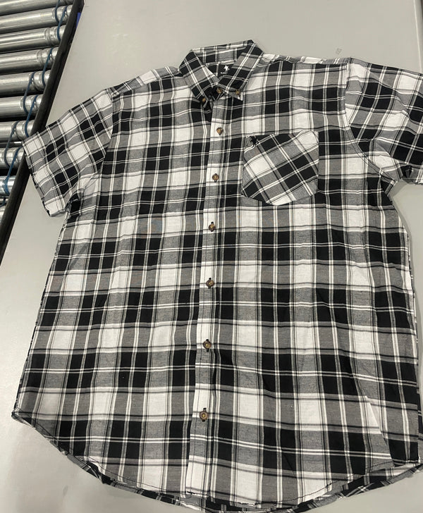 BLACK HORSE MEN'S L WOVEN PLAID SHIRT - BLACK AND WHITE MENS - BLACK AND WHITE - Brand New