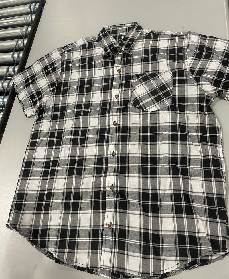 BLACK HORSE MEN'S L WOVEN PLAID SHIRT - BLACK AND WHITE MENS - BLACK AND WHITE - Brand New