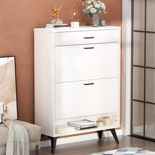 AWQM SHOE CABINET MODERN FREE STANDING HALLWAY - WHITE - Like New