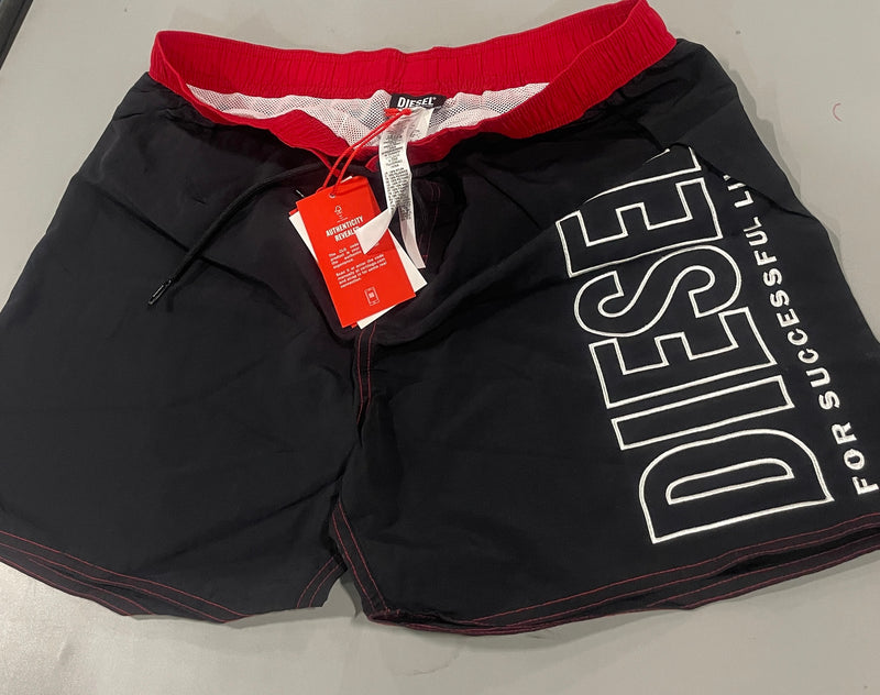 DIESEL BMBX-WAVE 2.017 BLACK SWIM SHORTS - SIZE:L - BLACK/RED - Brand New