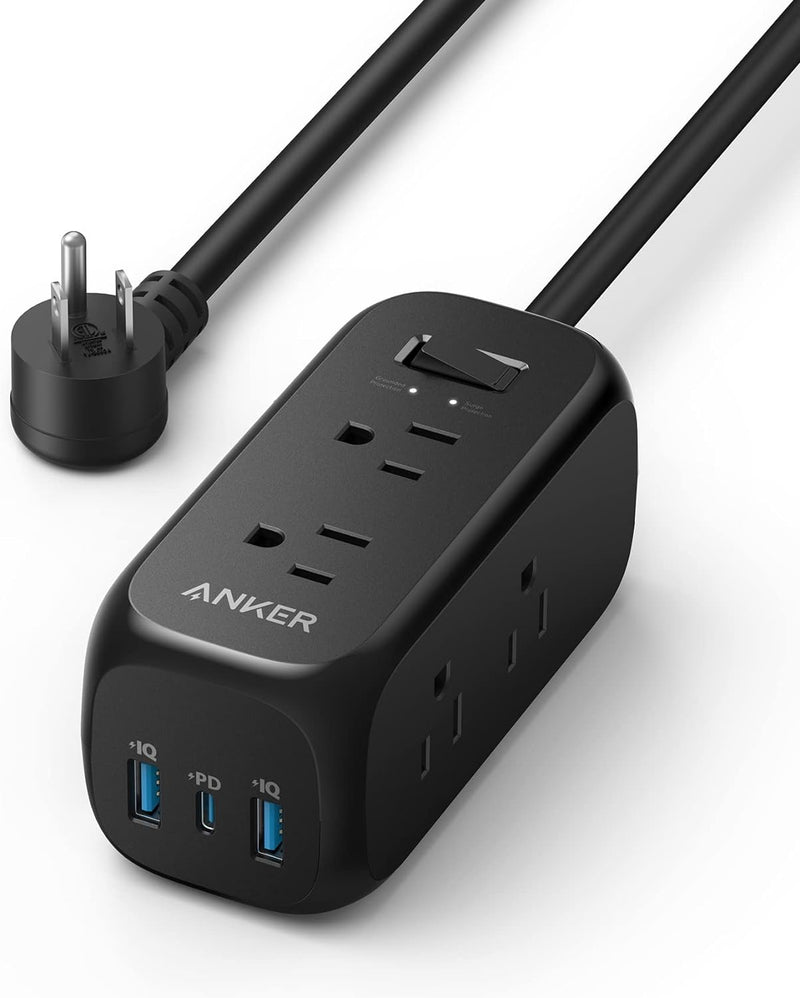 Anker 332 USB C Power Strip Surge Protector (300J), 5ft Extension Cord - Black - Like New