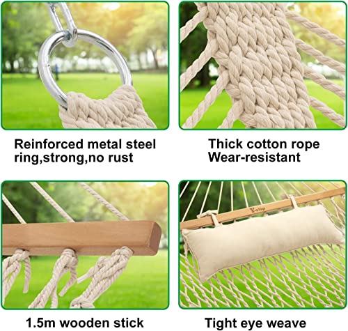 Y-STOP 13FT Double Hammock with Pillow, Rope Chains & Hooks - Natural - Like New