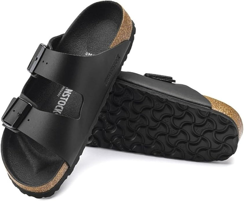 BIRKENSTOCK MEN'S ARIZONA BIRKO-FLOR TWO STRAP SLIDES/SANDALS LEATHER 11 - BLACK - Brand New