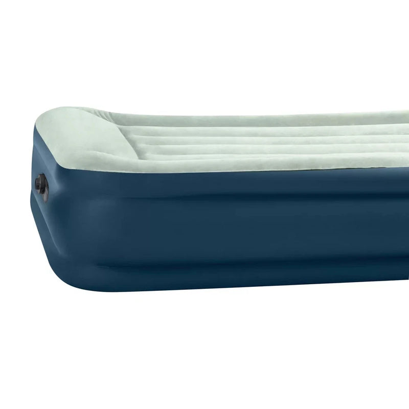 INTEX AIR MATTRESS OFF-WHITE/BLUE TWIN ELEVATED 18" REST INTERNAL PUMP - BLUE - Like New