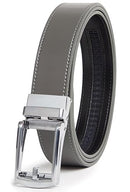 CARLO FELLINI GENUINE LEATHER RATCHET BELT, 28"-52" - GRAY BELT / SILVER BUCKLE - Like New