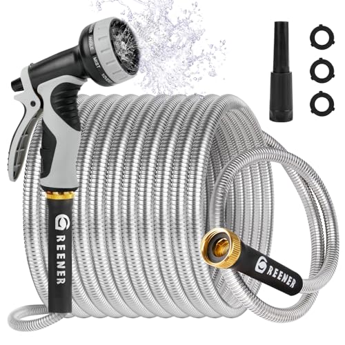 GREENER Stainless Steel Garden Hose 50ft Heavy Duty Metal Water Hose - STAINLESS Like New