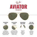 RAYBAN RAY-BAN CLASSIC POLARIZED AVIATOR SUNGLASSES GUNMETAL BLUE GRADIENT - Like New