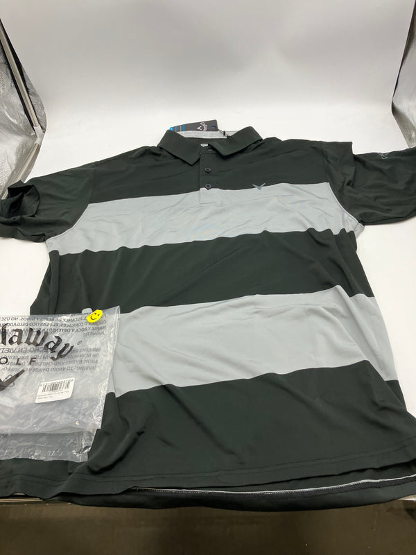 CALLAWAY MEN'S SURPRISE POLO - SIZE: MEN XL - BLACK/GRAY STRIPS - Brand New