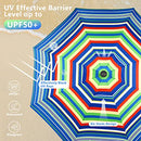 Brace Master 8.5ft Beach Umbrella - BlueRed Stripe with Table,8.5ft - Like New