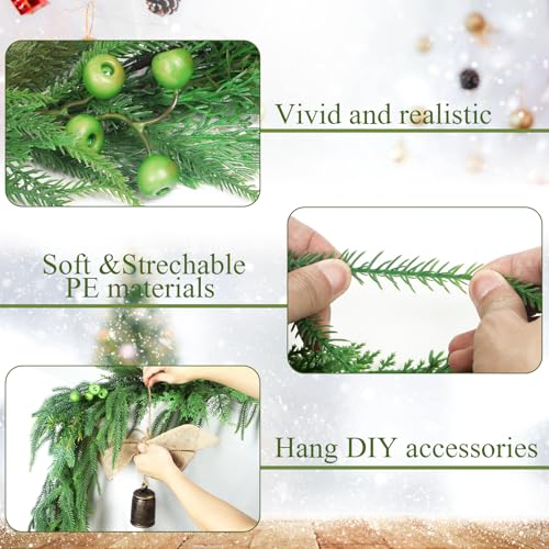 TISEMENT NORFOLK PINE CYPRESS GARLANDS WITH GREEN BERRY 6FT HM5614 - GREEN - Brand New