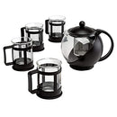 Primula Half Moon Teapot Set with 4 Tea Cups, Removable Stainless Steel Filter - Like New