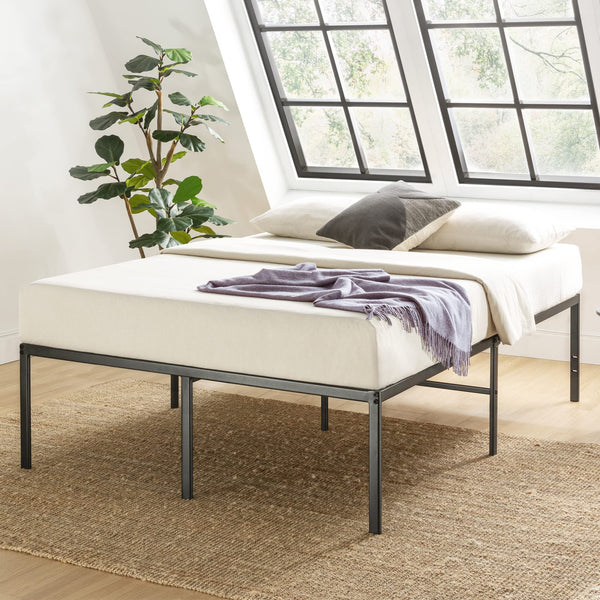 BEST PRICE MATTRESS QUEEN METAL WOOD BLACK 18 INCH BED FRAME - BLACK - Like New