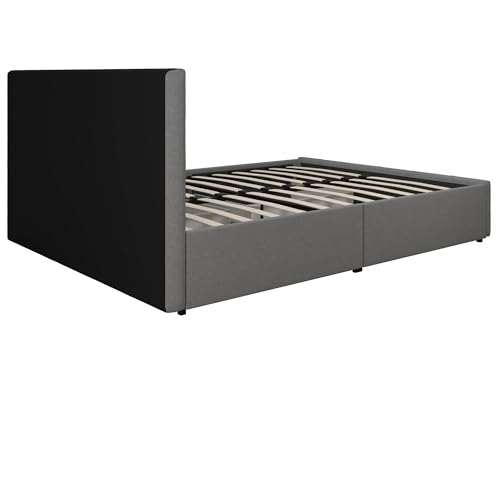 DHP ROSE UPHOLSTERED PLATFORM BED WITH UNDERBED STORAGE DRAWERS QUEEN - GRAY - Like New