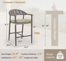 COSTWAY ALUMINUM BAR STOOL REMOVABLE CUSHION OLEFIN ROPE WOVEN SEAT 4PK - GRAY - Like New