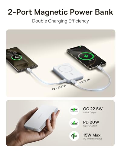 BASEUS MAGSAFE PORTABLE CHARGER FOR IPHONE, 10,000MAH 15W MAGPOWER BANK WHITE - Like New