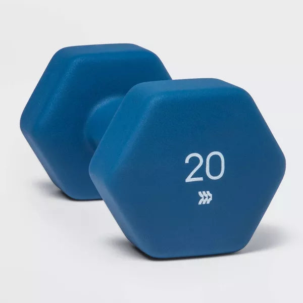 ALL IN MOTION NEOPRENE DUMBBELL 20LBS IRON CORE PVC COATING SINGLE PIECE - BLUE - Like New