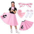 RABTERO KIDS SOCK HOP DRESS COSTUME, 50'S POODLE SKIRT, GLASSES SIZE:SMALL 4-6 - Like New