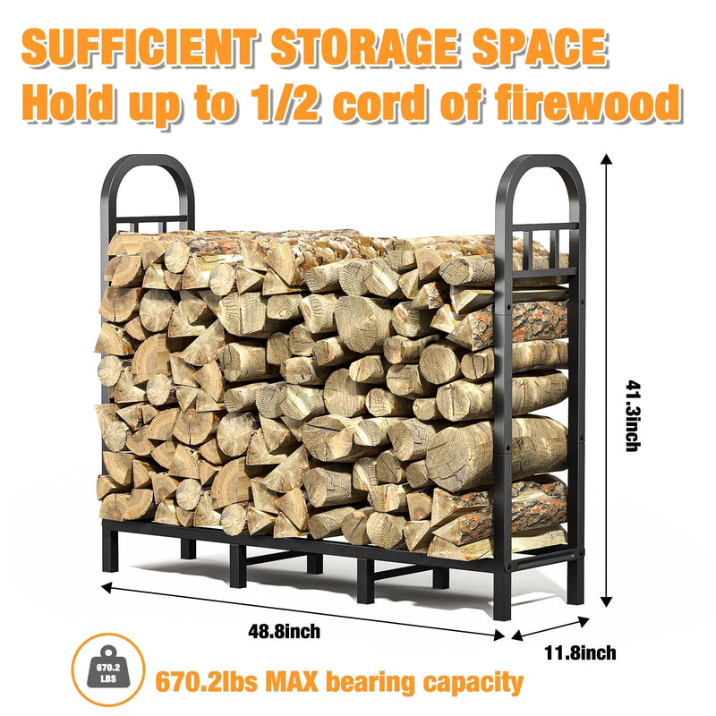 GREENER 4FT FIREWOOD RACK OUTDOOR - BLACK - Like New