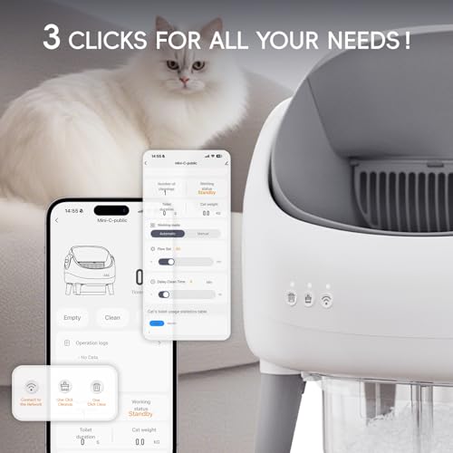 ZEACOTIO OPEN-TOP SELF CLEANING LITTER BOX, AUTOMATIC - WHITE-GRAY - Like New