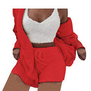 Famnbro Women Sexy Fuzzy 3 Piece Outfits Fleece Hooded Cardigan Pajamas Red M - Like New
