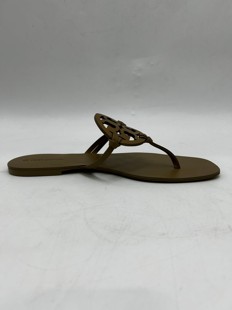 TORY BURCH MILLER SANDAL SQUARE TOE - SIZE: WOMEN 11 - TAN - Like New