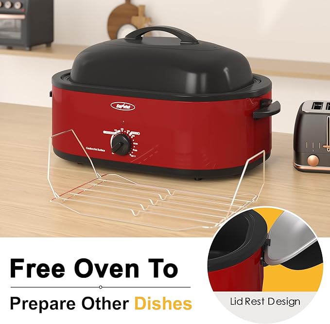 Sunvivi Roaster Oven 18 Quart Electric Self-Basting Lid Turkey Roaster - Red Like New