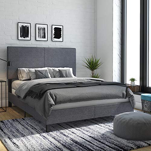 DHP JANFORD BED WITH CHIC UPHOLSTERED HEADBOARD, QUEEN - GRAY LINEN - Like New