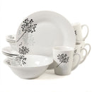 GIBSON NETHERWOOD 12 PC DINNERWARE SET W/BLACK CHERRY DESIGN - WHITE - Like New