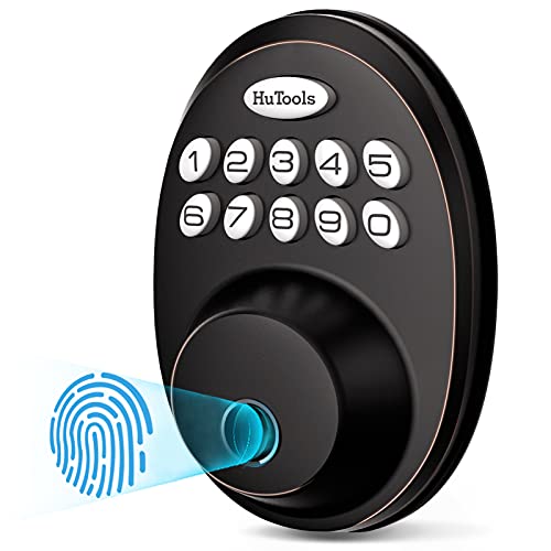 HUTOOLS FINGERPRINT DOOR LOCK, HUTOOLS KEYLESS ENTRY DOOR LOCKS WITH KEYPADS - Like New