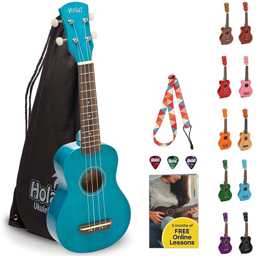 HOLA! MUSIC HM-21GN SOPRANO UKULELE BUNDLE CANVAS TOTE BAG, STRAP, PICKS - GREEN - Like New
