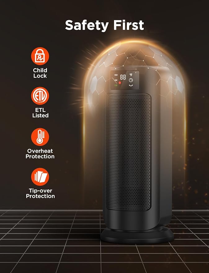 CHIKIT 1500W Electric Space Heater 4 Modes 60° Oscillating PTC-SH007AR - BLACK Like New