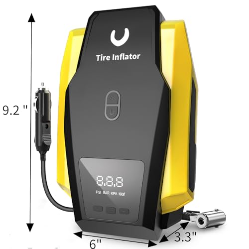 VACLIFE TIRE INFLATOR PORTABLE AIR COMPRESSOR - 12V DC Compact Pump - Yellow Like New