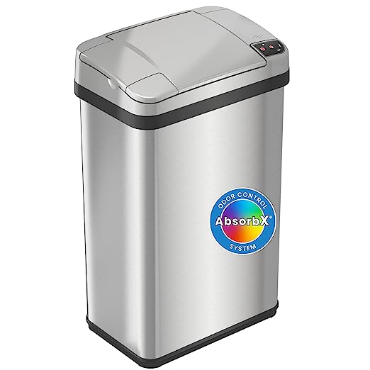 iTouchless 4 Gallon Trash Can with AbsorbX Odor Filter MT04SS - Silver Like New