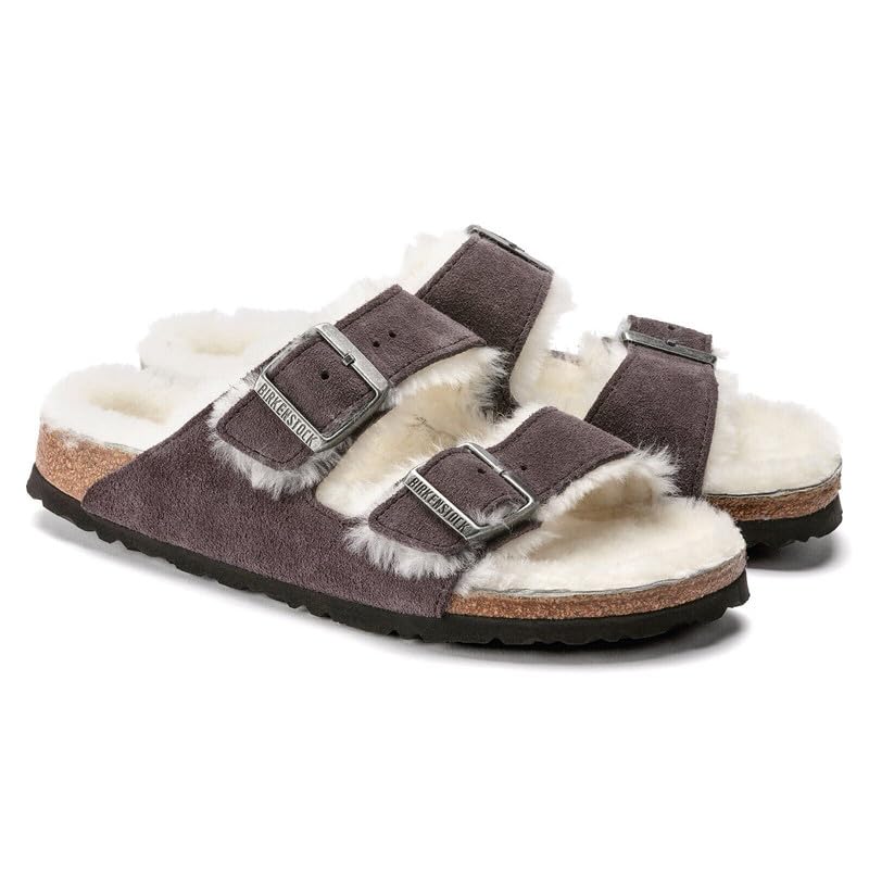 BIRKENSTOCK ARIZONA SHEARLING SANDALS SIZE 6 US WOMEN NARROW FIT STORMY GRAY Like New